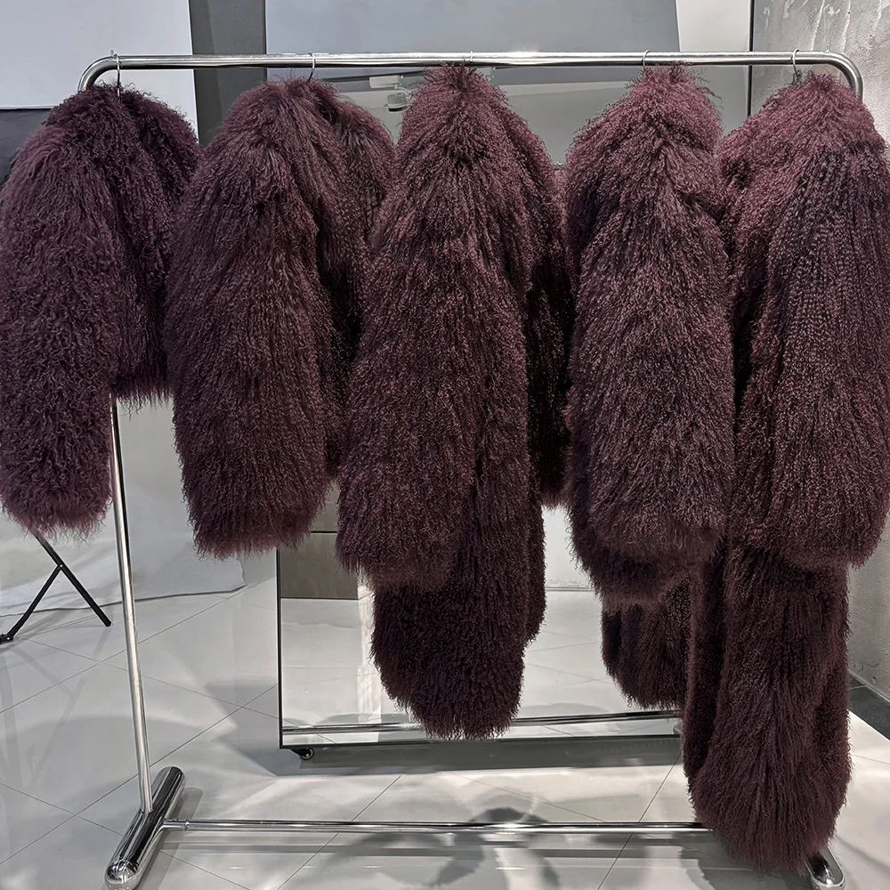 YOLOAgain 2025 Autumn Fashion Warm Short Real Mongolia Sheep Fur Jacket Women Plus Size 8XL Curly Lamb Fur Jacket Female