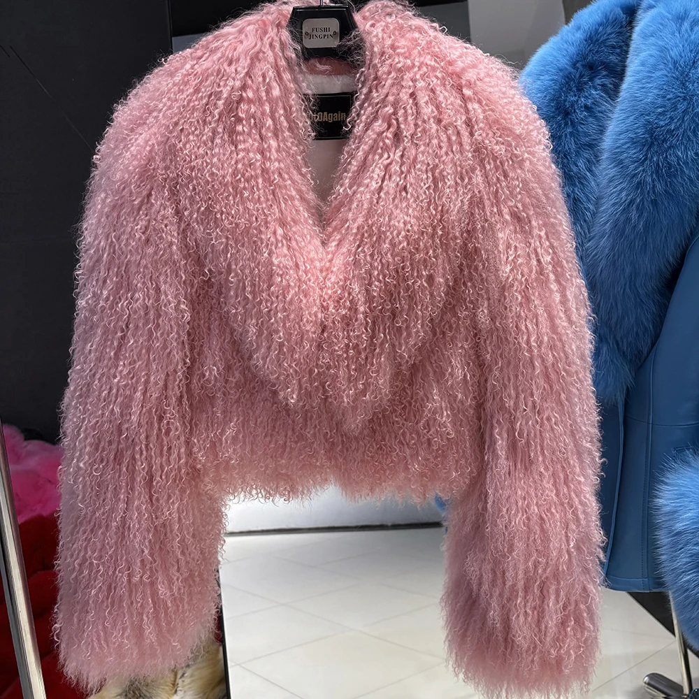 YOLOAgain 2025 Autumn Fashion Warm Short Real Mongolia Sheep Fur Jacket Women Plus Size 8XL Curly Lamb Fur Jacket Female