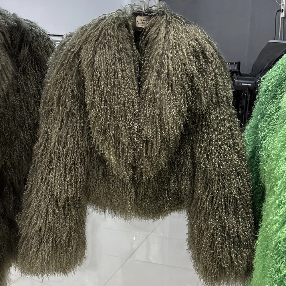 YOLOAgain 2025 Autumn Fashion Warm Short Real Mongolia Sheep Fur Jacket Women Plus Size 8XL Curly Lamb Fur Jacket Female