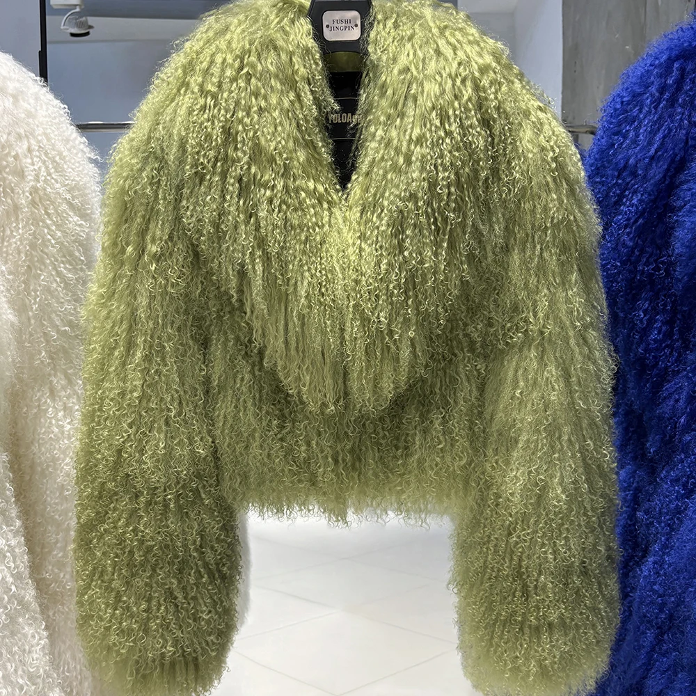 YOLOAgain 2025 Autumn Fashion Warm Short Real Mongolia Sheep Fur Jacket Women Plus Size 8XL Curly Lamb Fur Jacket Female