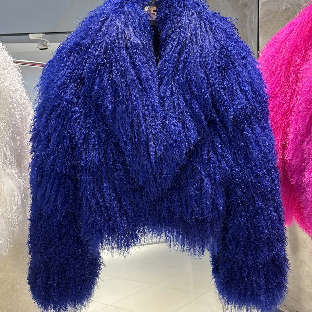 YOLOAgain 2025 Autumn Fashion Warm Short Real Mongolia Sheep Fur Jacket Women Plus Size 8XL Curly Lamb Fur Jacket Female