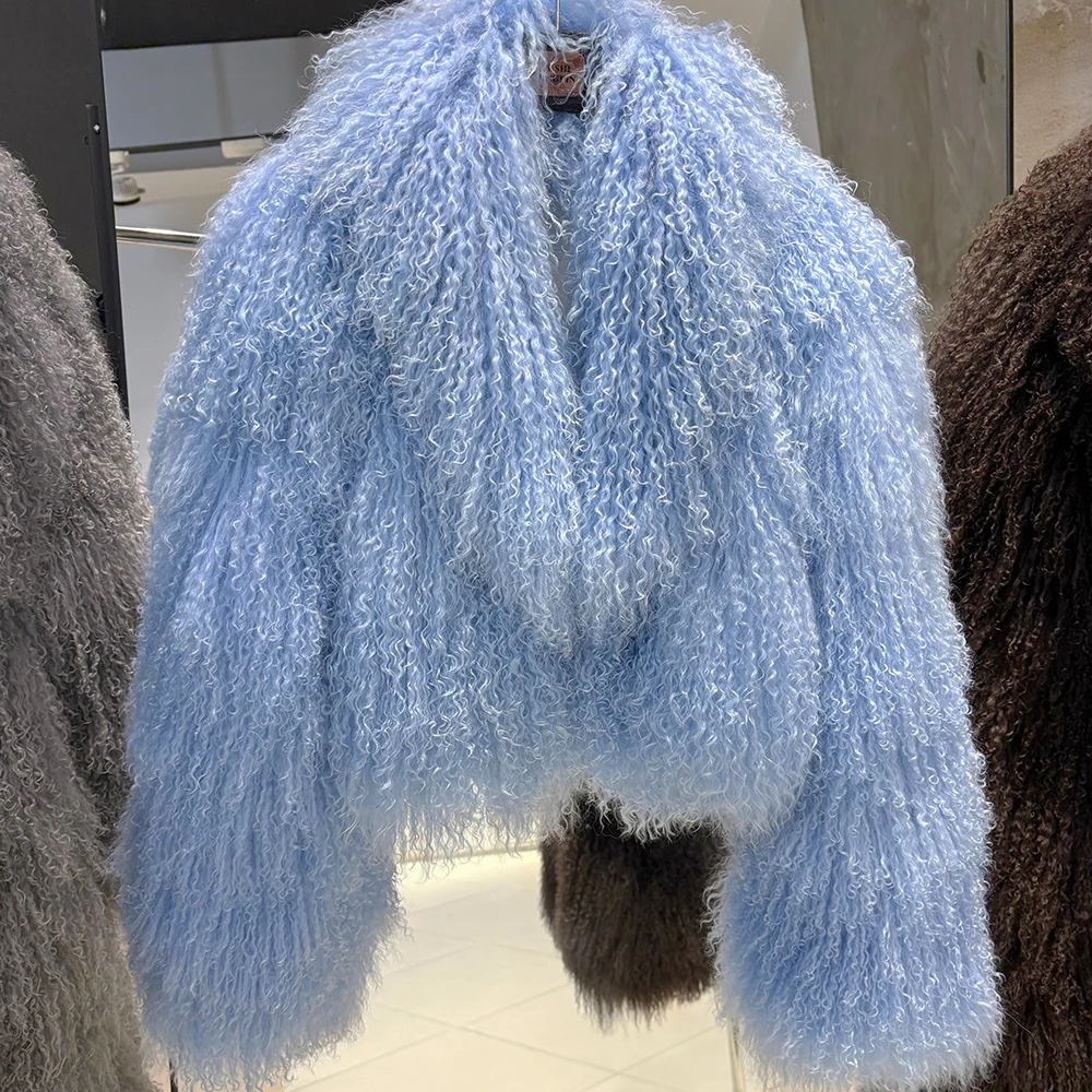 YOLOAgain 2025 Autumn Fashion Warm Short Real Mongolia Sheep Fur Jacket Women Plus Size 8XL Curly Lamb Fur Jacket Female