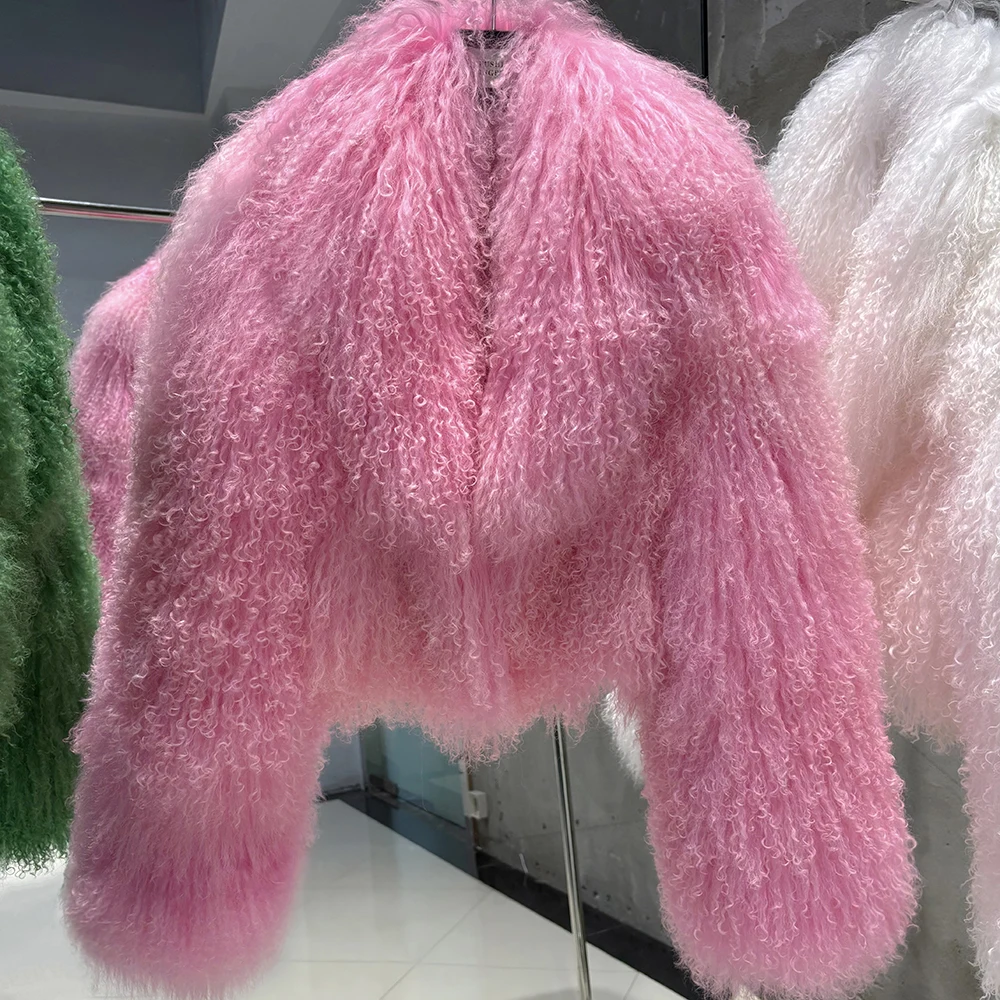 YOLOAgain 2025 Autumn Fashion Warm Short Real Mongolia Sheep Fur Jacket Women Plus Size 8XL Curly Lamb Fur Jacket Female