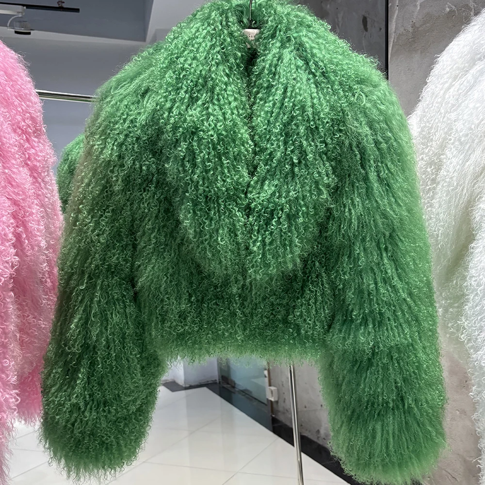 YOLOAgain 2025 Autumn Fashion Warm Short Real Mongolia Sheep Fur Jacket Women Plus Size 8XL Curly Lamb Fur Jacket Female