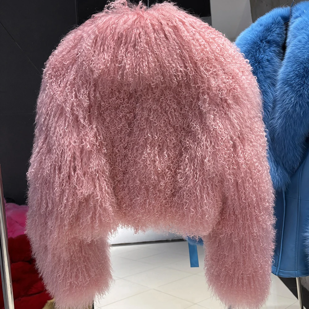 YOLOAgain 2025 Autumn Fashion Warm Short Real Mongolia Sheep Fur Jacket Women Plus Size 8XL Curly Lamb Fur Jacket Female