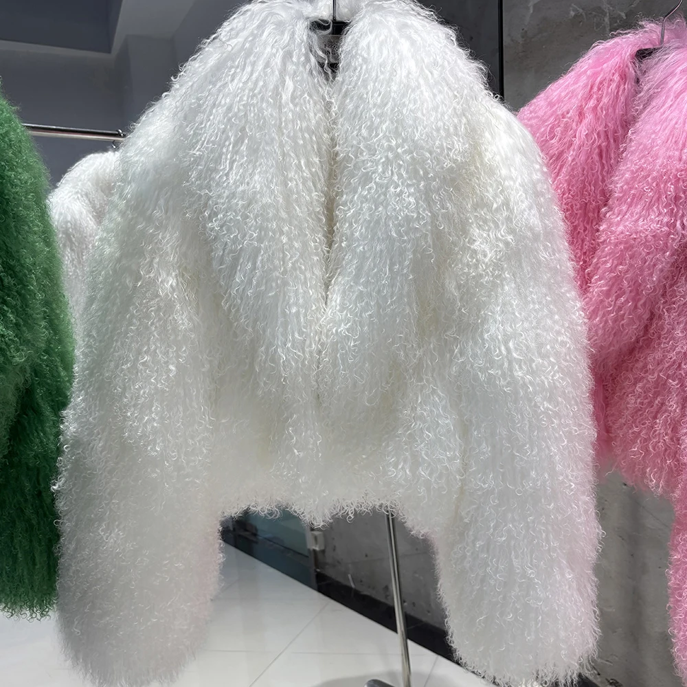 YOLOAgain 2025 Autumn Fashion Warm Short Real Mongolia Sheep Fur Jacket Women Plus Size 8XL Curly Lamb Fur Jacket Female