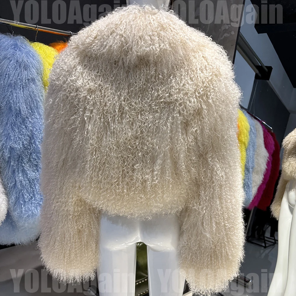 YOLOAgain 2025 Autumn Fashion Warm Short Real Mongolia Sheep Fur Jacket Women Plus Size 8XL Curly Lamb Fur Jacket Female