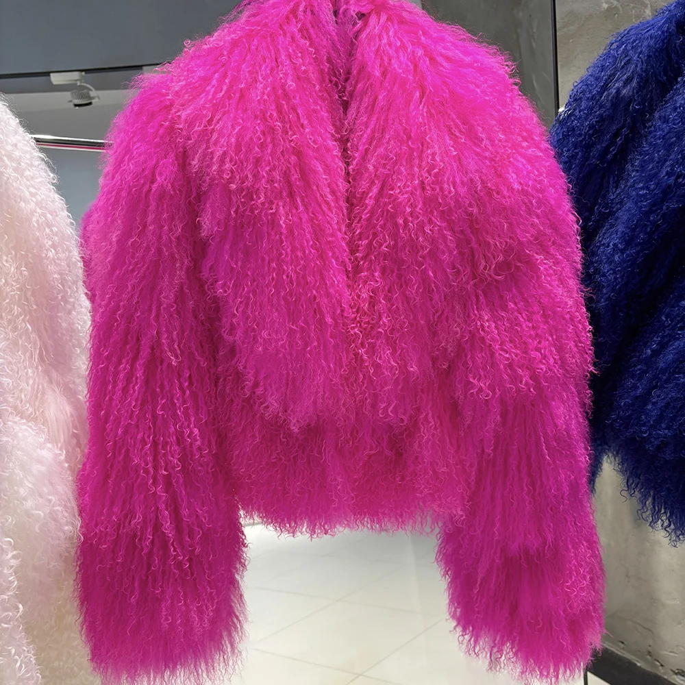 YOLOAgain 2025 Autumn Fashion Warm Short Real Mongolia Sheep Fur Jacket Women Plus Size 8XL Curly Lamb Fur Jacket Female