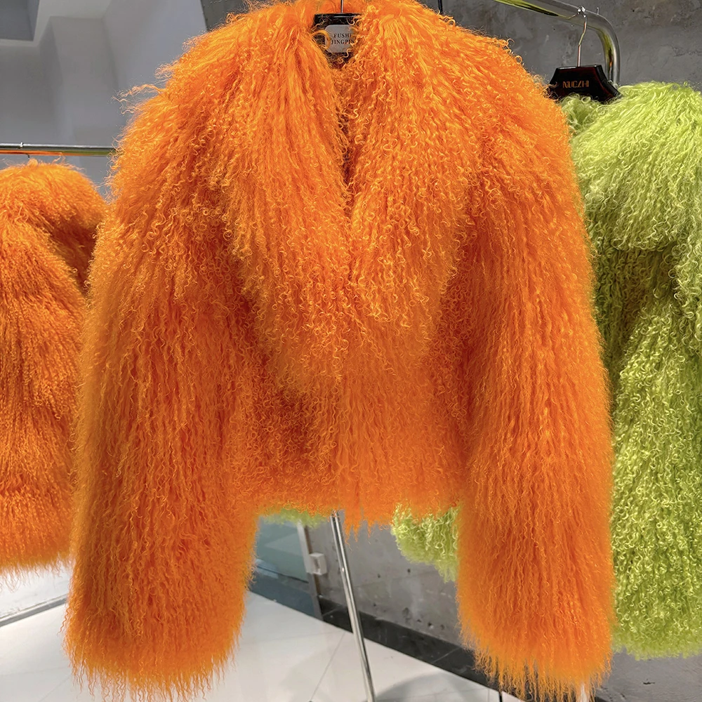YOLOAgain 2025 Autumn Fashion Warm Short Real Mongolia Sheep Fur Jacket Women Plus Size 8XL Curly Lamb Fur Jacket Female