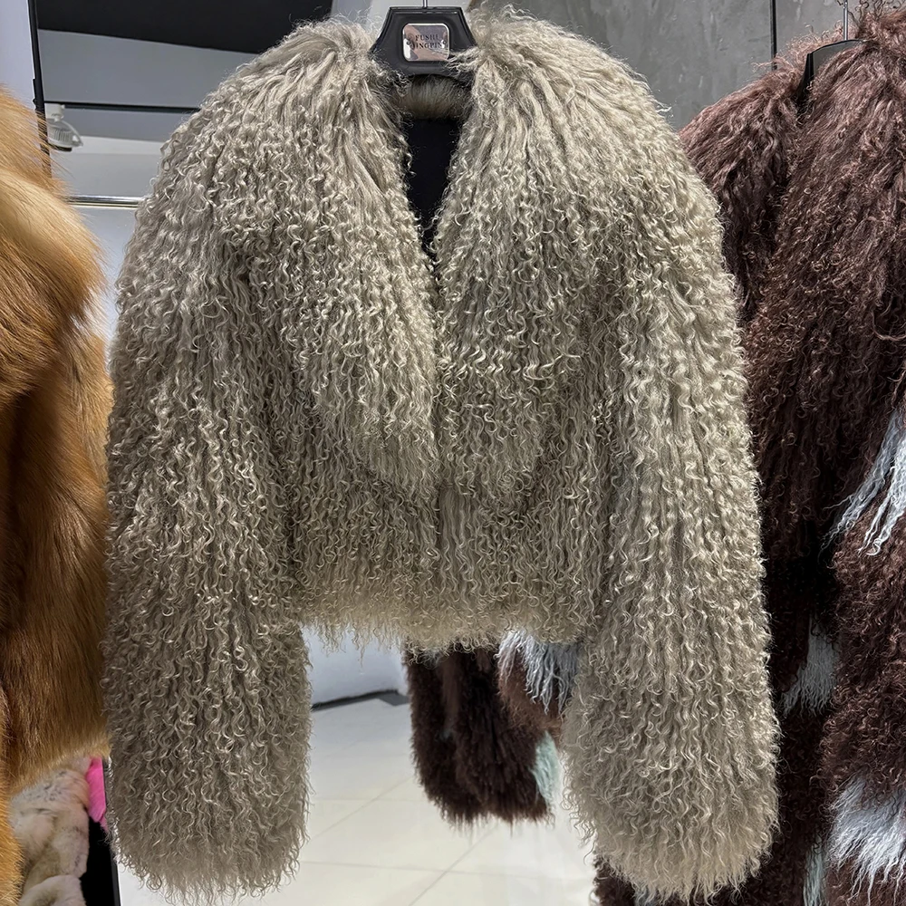 YOLOAgain 2025 Autumn Fashion Warm Short Real Mongolia Sheep Fur Jacket Women Plus Size 8XL Curly Lamb Fur Jacket Female