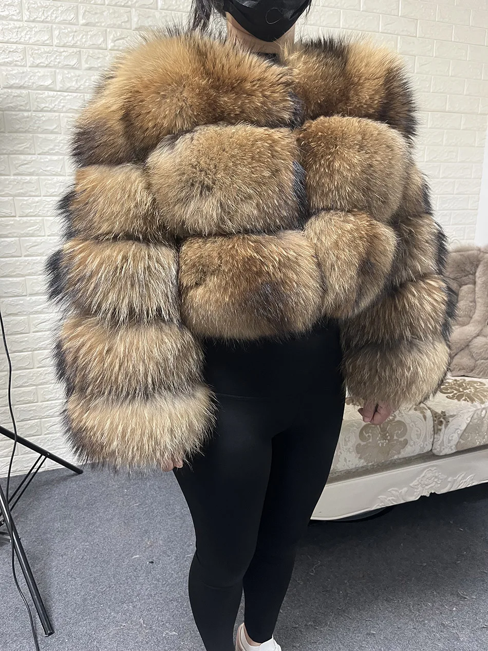 2026 MAOMAOKONG Natural Real Fox Fur Coat Women Winter Long Sleeve Luxury Raccoon Fur Jackets Thick Top Female Furry Coat Vest