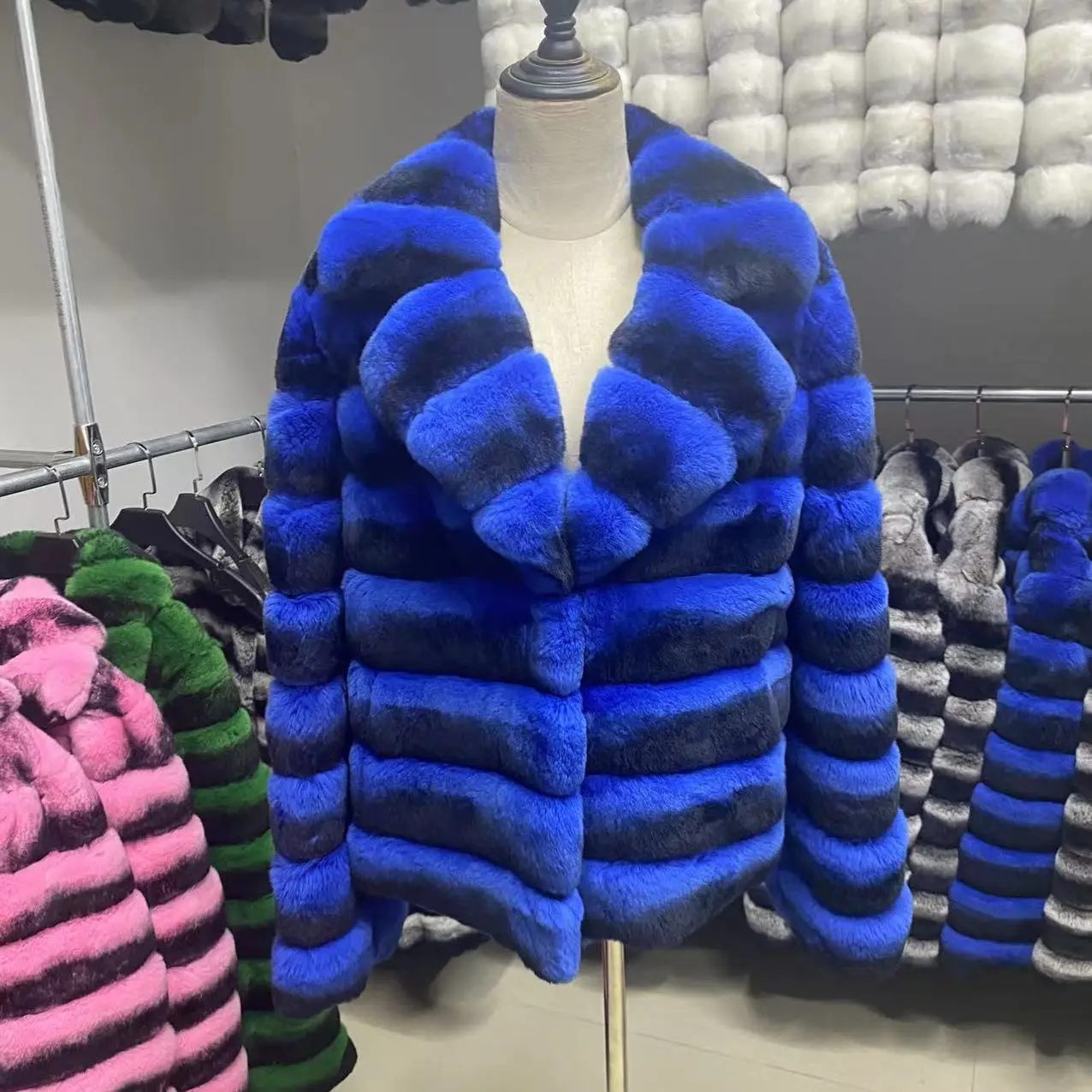 2026New Fashion Winter Women Chinchilla Full Pelt Fur Short Coat Real Rex Rabbit Fur Warm Thick Luxury Outwear Female Jacket