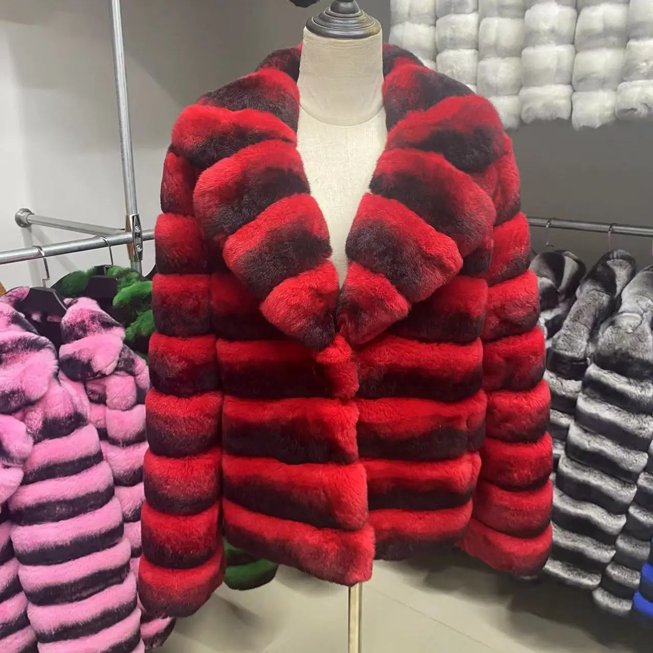 2026New Fashion Winter Women Chinchilla Full Pelt Fur Short Coat Real Rex Rabbit Fur Warm Thick Luxury Outwear Female Jacket