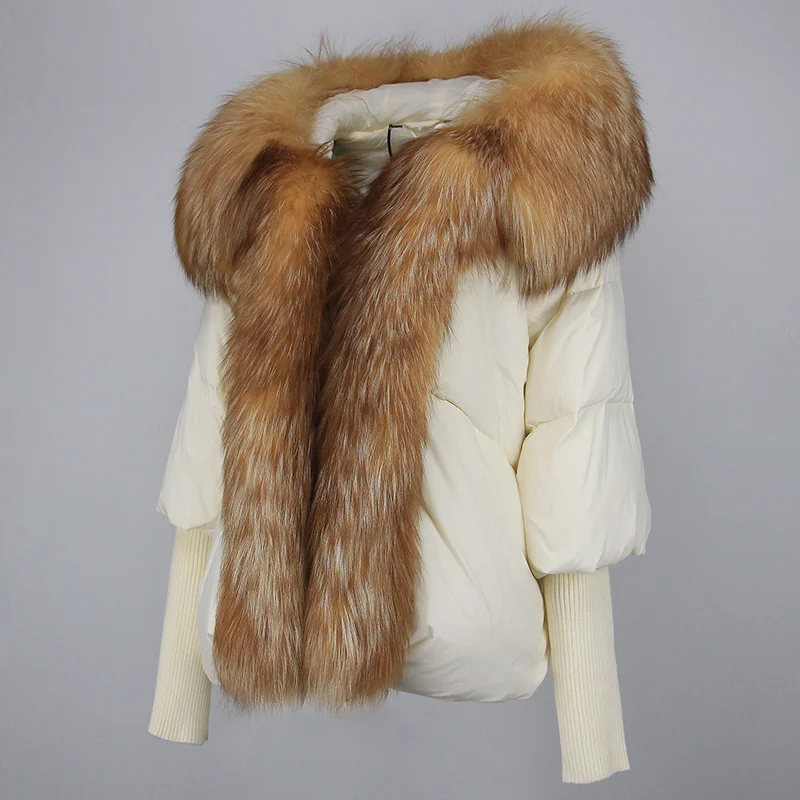 OFTBUY 2023 Real Fox Fur Collar Hooded Winter Jacket Women Natural Thick Warm Loose Oversize Duck Down Coat Streetwear Outerwear