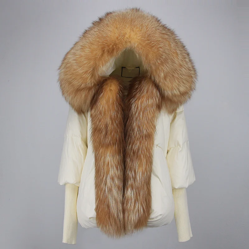 OFTBUY 2023 Real Fox Fur Collar Hooded Winter Jacket Women Natural Thick Warm Loose Oversize Duck Down Coat Streetwear Outerwear