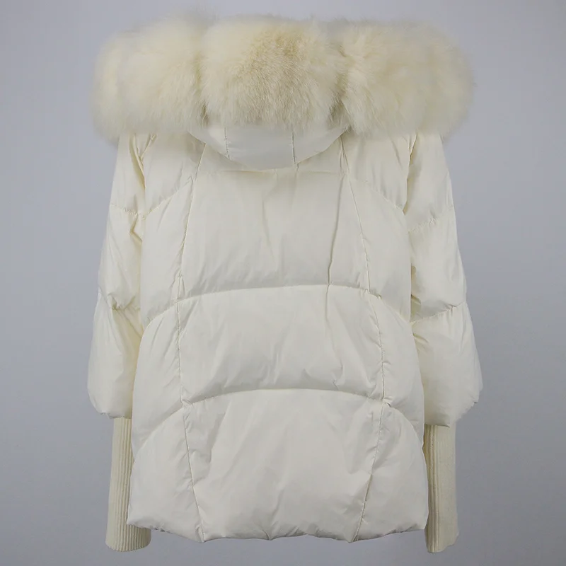 OFTBUY 2023 Real Fox Fur Collar Hooded Winter Jacket Women Natural Thick Warm Loose Oversize Duck Down Coat Streetwear Outerwear