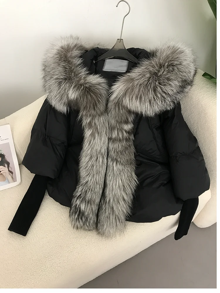 OFTBUY 2023 Real Fox Fur Collar Hooded Winter Jacket Women Natural Thick Warm Loose Oversize Duck Down Coat Streetwear Outerwear
