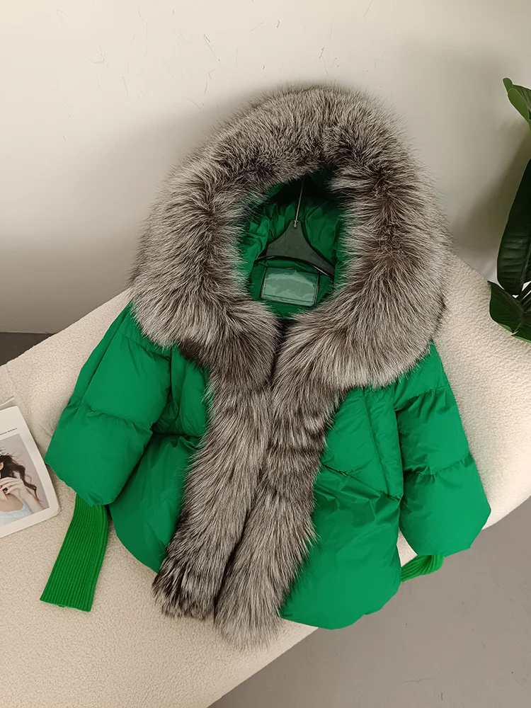 OFTBUY 2023 Real Fox Fur Collar Hooded Winter Jacket Women Natural Thick Warm Loose Oversize Duck Down Coat Streetwear Outerwear
