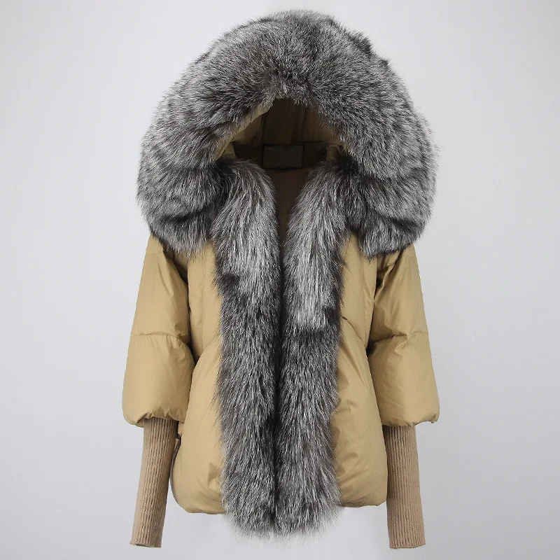 OFTBUY 2023 Real Fox Fur Collar Hooded Winter Jacket Women Natural Thick Warm Loose Oversize Duck Down Coat Streetwear Outerwear