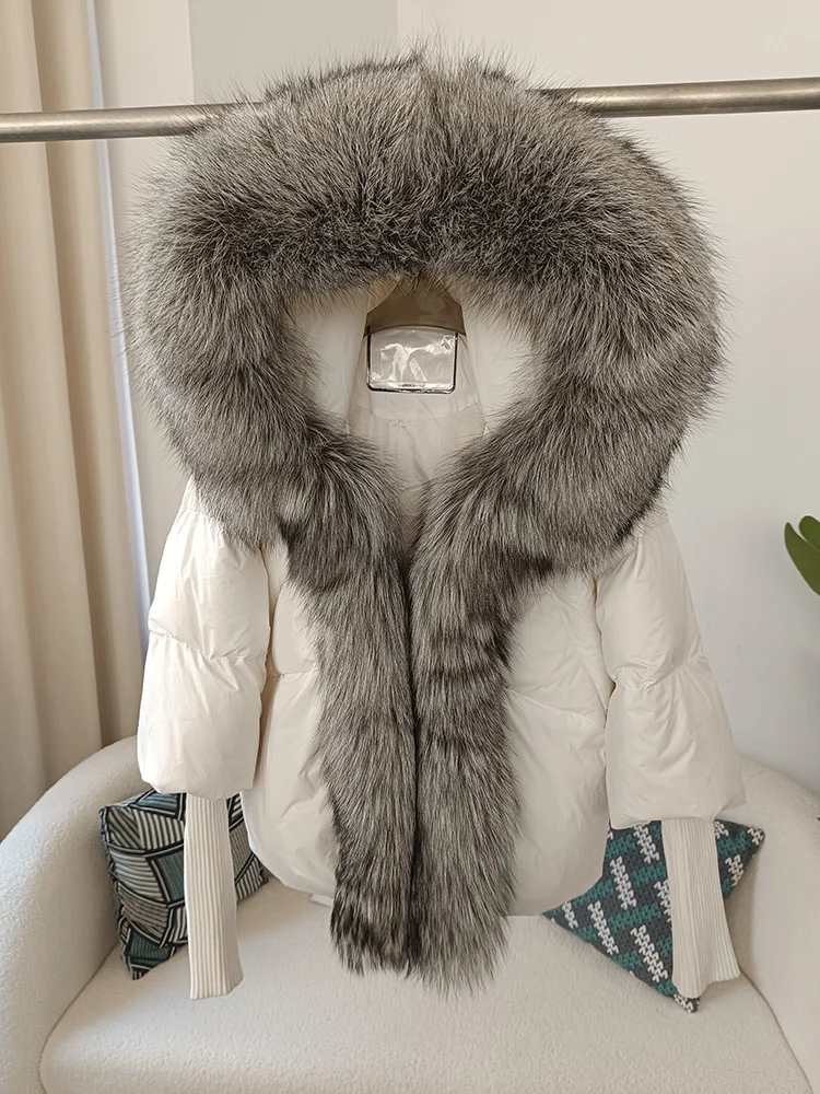 OFTBUY 2023 Real Fox Fur Collar Hooded Winter Jacket Women Natural Thick Warm Loose Oversize Duck Down Coat Streetwear Outerwear