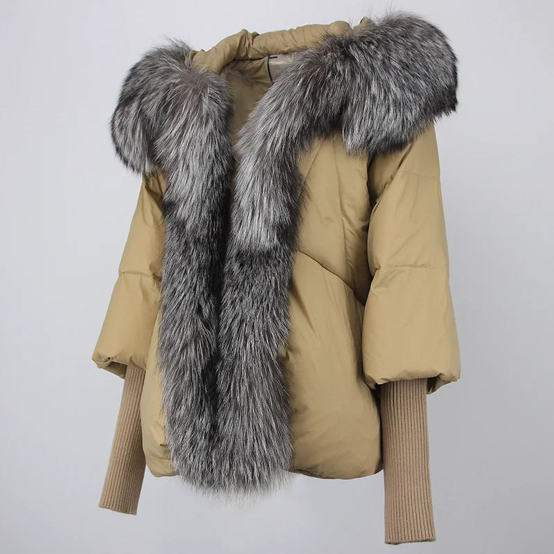 OFTBUY 2023 Real Fox Fur Collar Hooded Winter Jacket Women Natural Thick Warm Loose Oversize Duck Down Coat Streetwear Outerwear