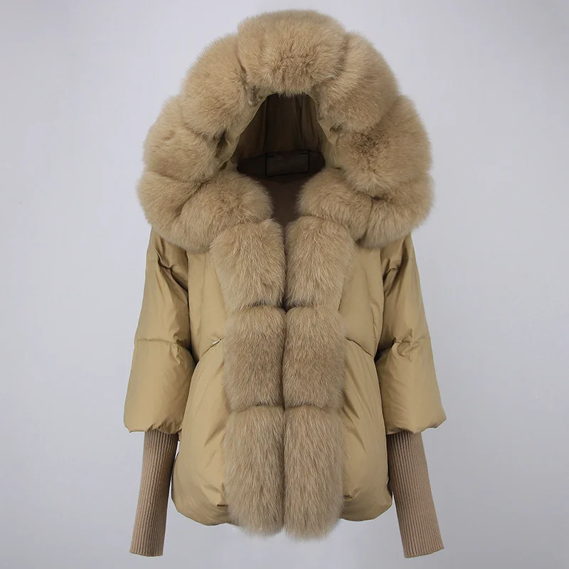 OFTBUY 2023 Real Fox Fur Collar Hooded Winter Jacket Women Natural Thick Warm Loose Oversize Duck Down Coat Streetwear Outerwear