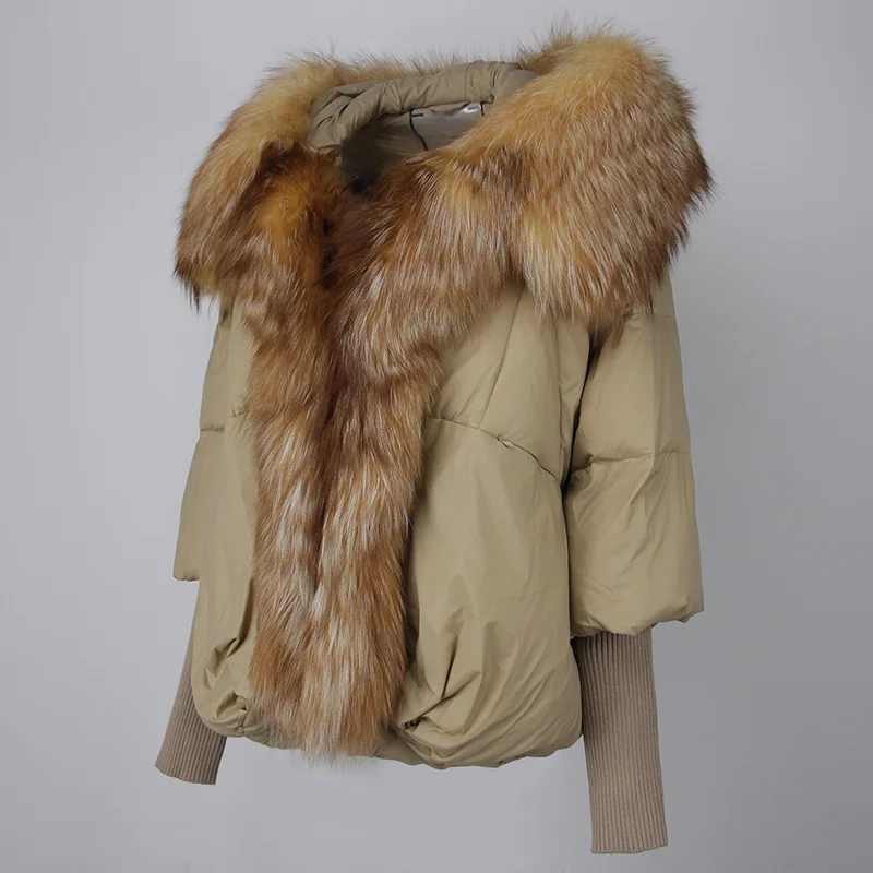 OFTBUY 2023 Real Fox Fur Collar Hooded Winter Jacket Women Natural Thick Warm Loose Oversize Duck Down Coat Streetwear Outerwear