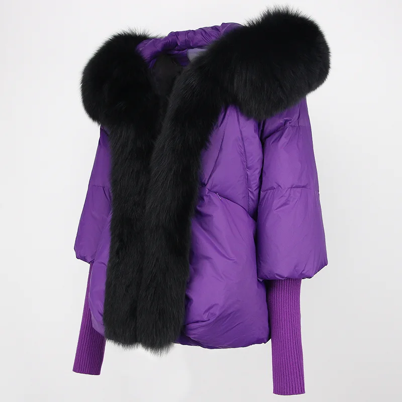 OFTBUY 2023 Real Fox Fur Collar Hooded Winter Jacket Women Natural Thick Warm Loose Oversize Duck Down Coat Streetwear Outerwear