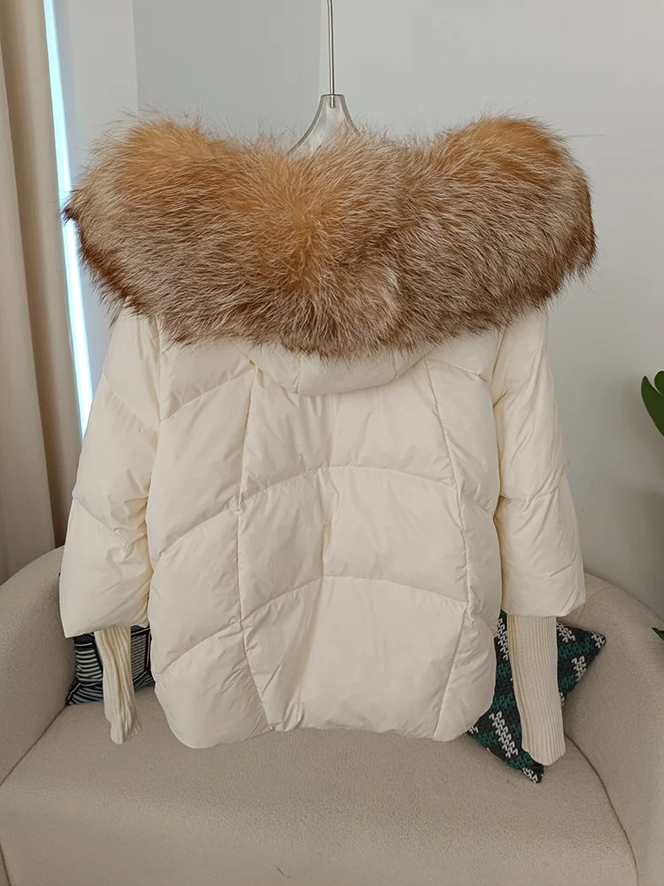 OFTBUY 2023 Real Fox Fur Collar Hooded Winter Jacket Women Natural Thick Warm Loose Oversize Duck Down Coat Streetwear Outerwear