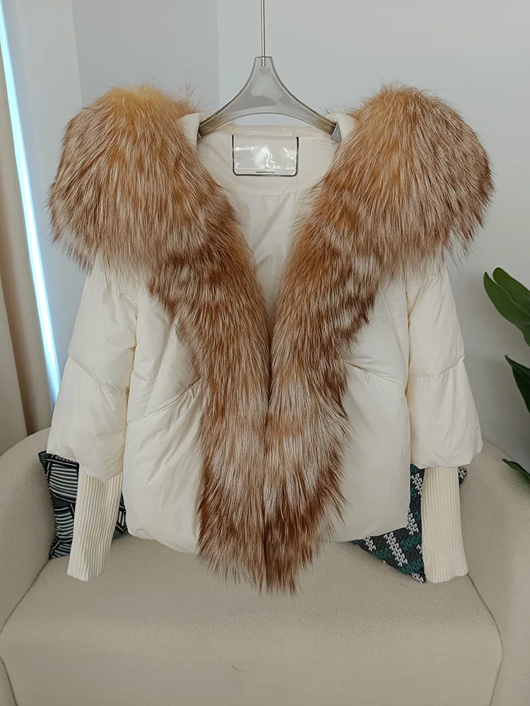 OFTBUY 2023 Real Fox Fur Collar Hooded Winter Jacket Women Natural Thick Warm Loose Oversize Duck Down Coat Streetwear Outerwear