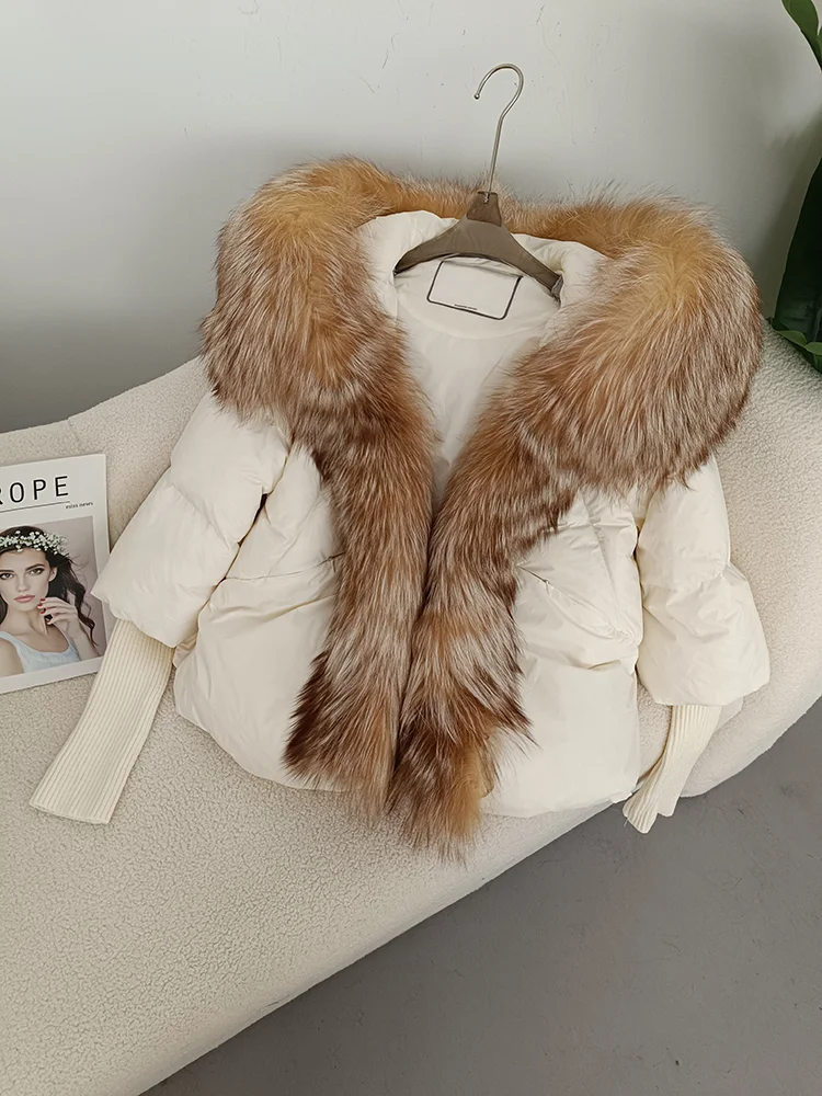 OFTBUY 2023 Real Fox Fur Collar Hooded Winter Jacket Women Natural Thick Warm Loose Oversize Duck Down Coat Streetwear Outerwear