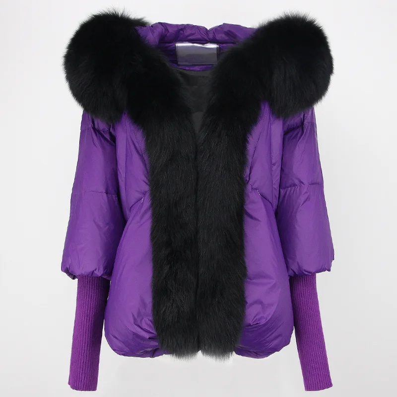 OFTBUY 2023 Real Fox Fur Collar Hooded Winter Jacket Women Natural Thick Warm Loose Oversize Duck Down Coat Streetwear Outerwear