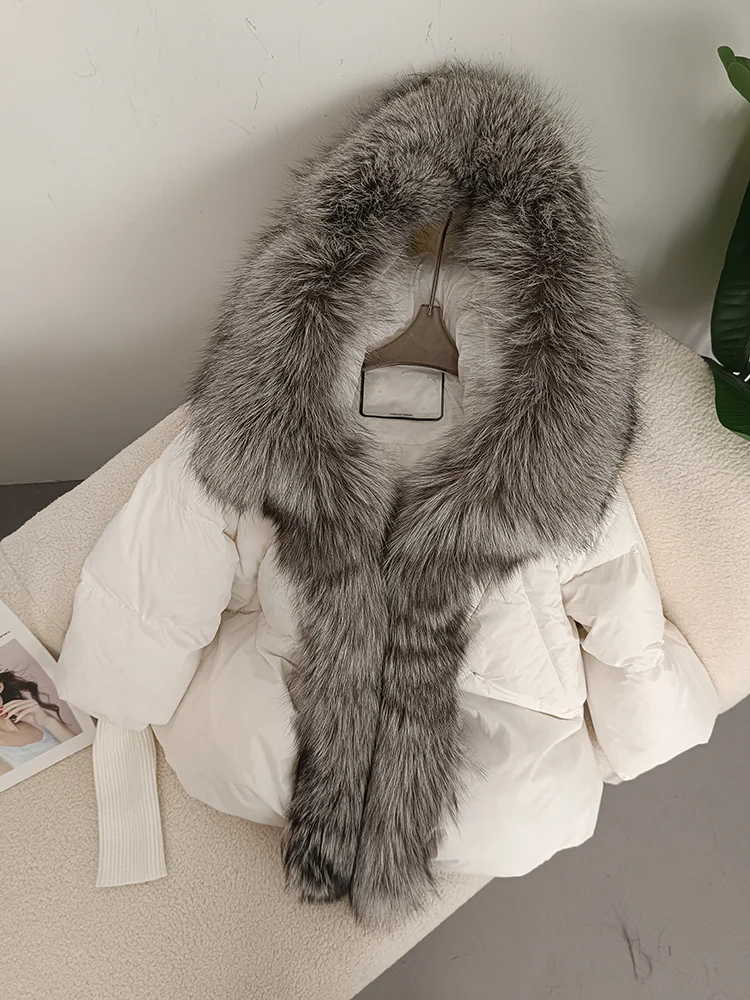 OFTBUY 2023 Real Fox Fur Collar Hooded Winter Jacket Women Natural Thick Warm Loose Oversize Duck Down Coat Streetwear Outerwear