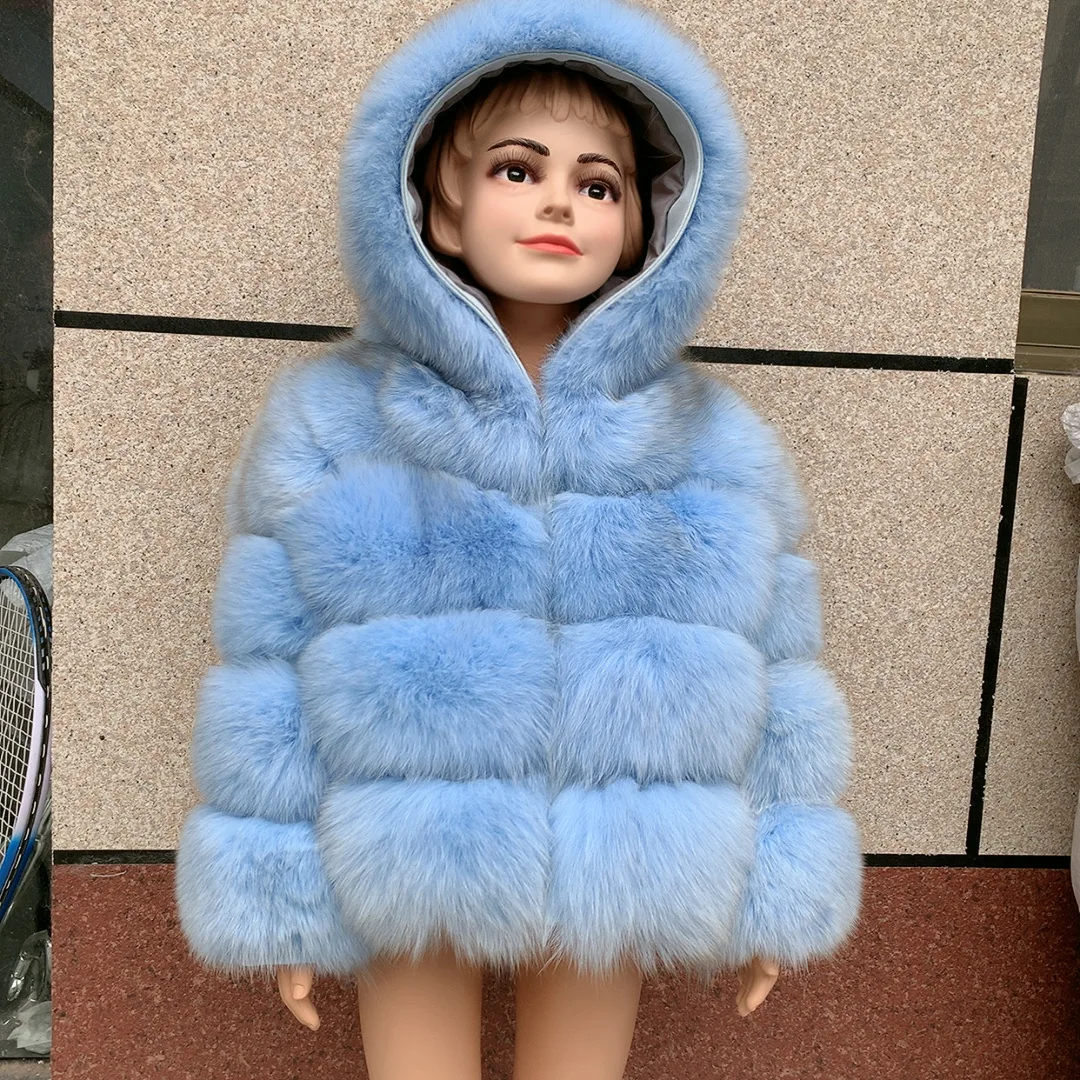 HUAQIUMEISI Children's hooded real fur coat girl boy same style children's Kids fox fur coat children's raccoon fur coat hooded