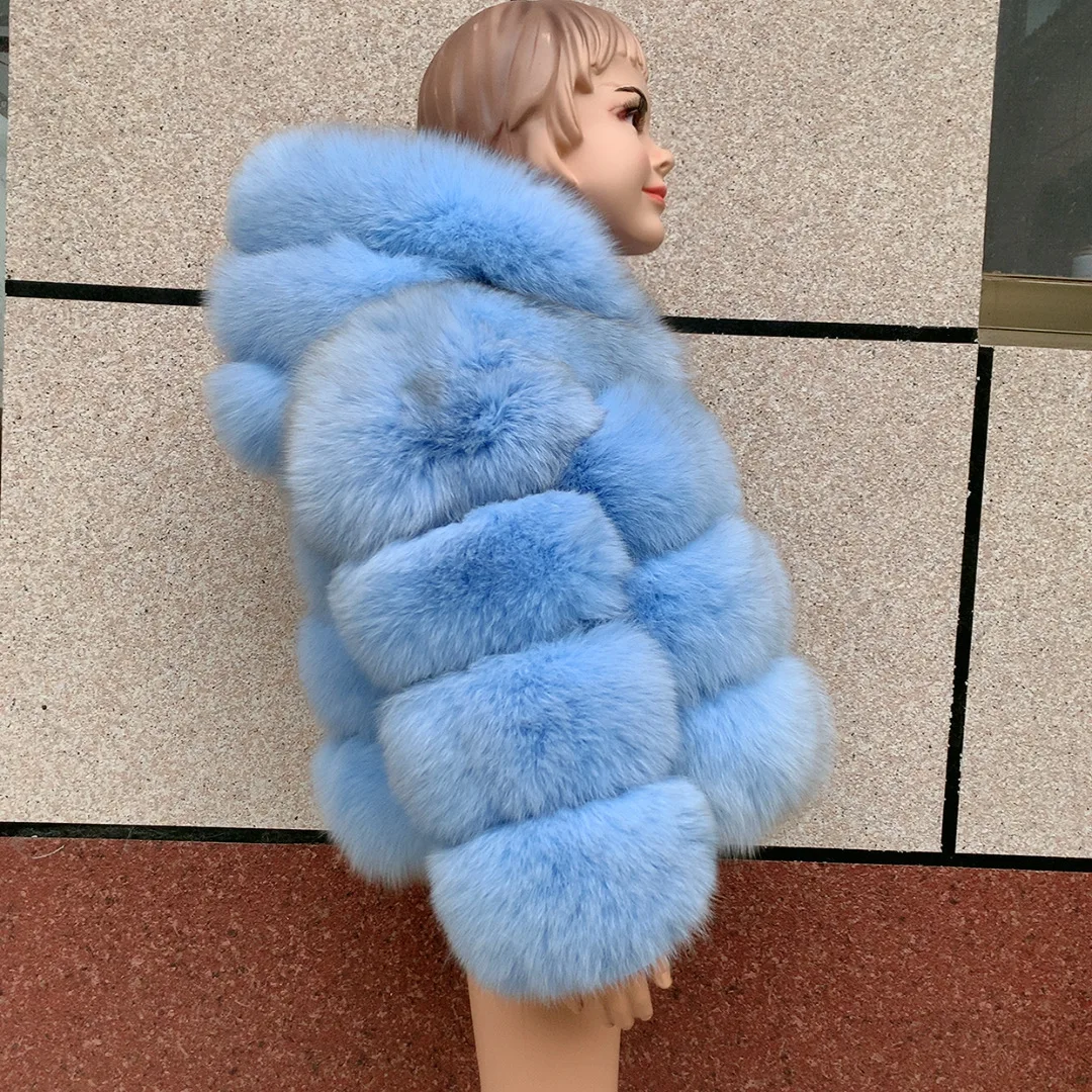 HUAQIUMEISI Children's hooded real fur coat girl boy same style children's Kids fox fur coat children's raccoon fur coat hooded