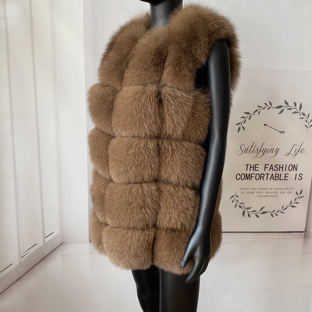 2023 New Women's Winter Real Fur Coat High Quality Natural Fox Fur Vest Fashion Luxurious Warm Sleeveless Dark buckle jacket