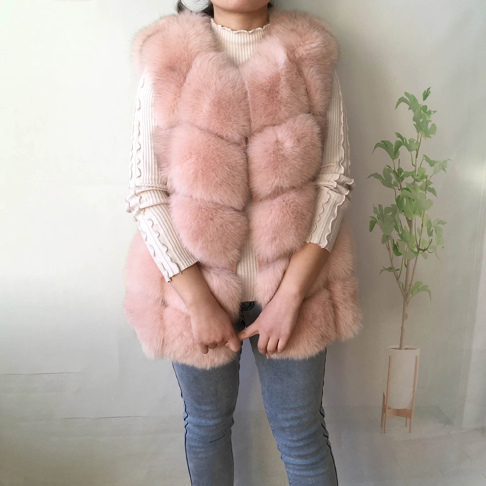 2023 New Women's Winter Real Fur Coat High Quality Natural Fox Fur Vest Fashion Luxurious Warm Sleeveless Dark buckle jacket