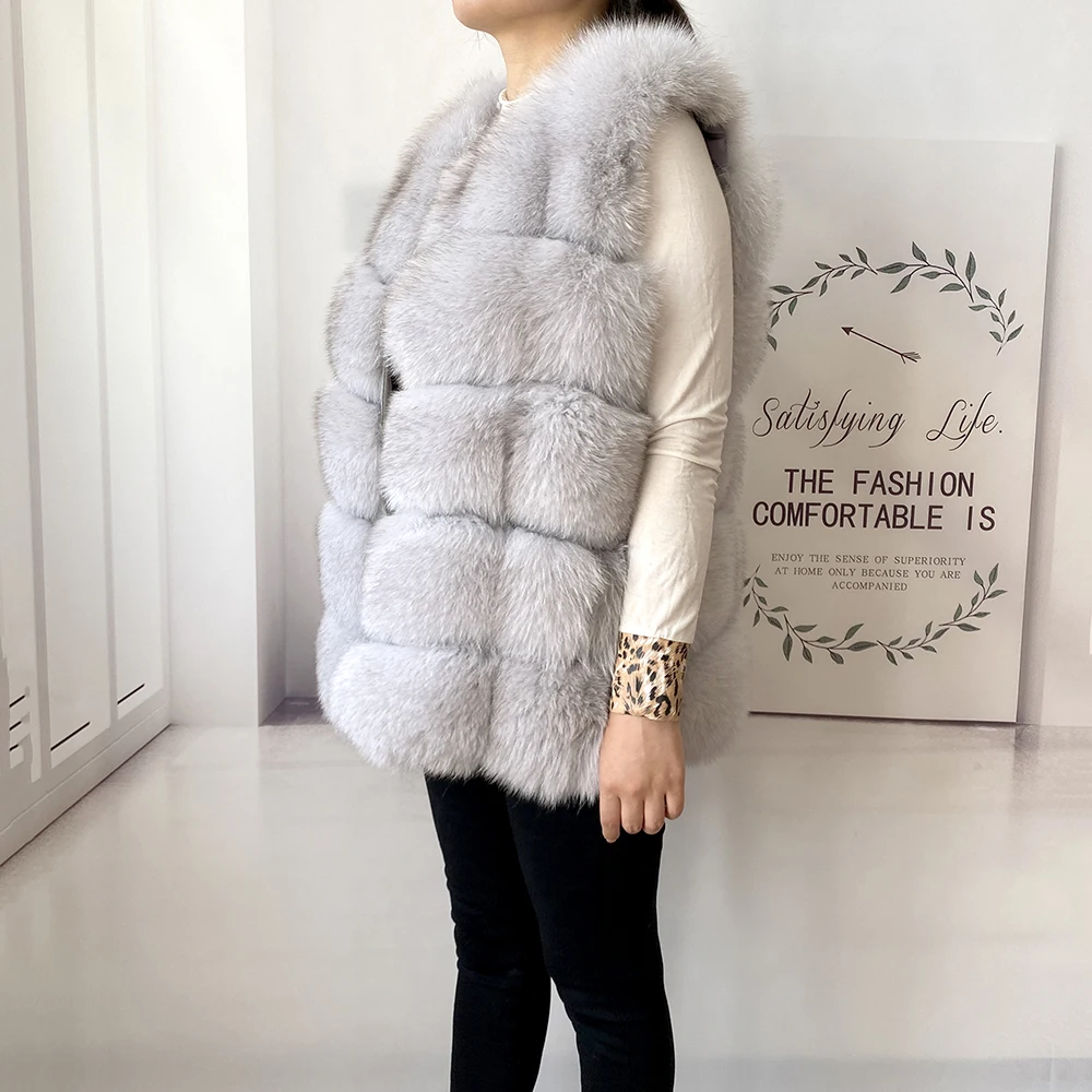 2023 New Women's Winter Real Fur Coat High Quality Natural Fox Fur Vest Fashion Luxurious Warm Sleeveless Dark buckle jacket