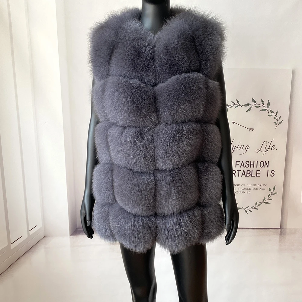 2023 New Women's Winter Real Fur Coat High Quality Natural Fox Fur Vest Fashion Luxurious Warm Sleeveless Dark buckle jacket