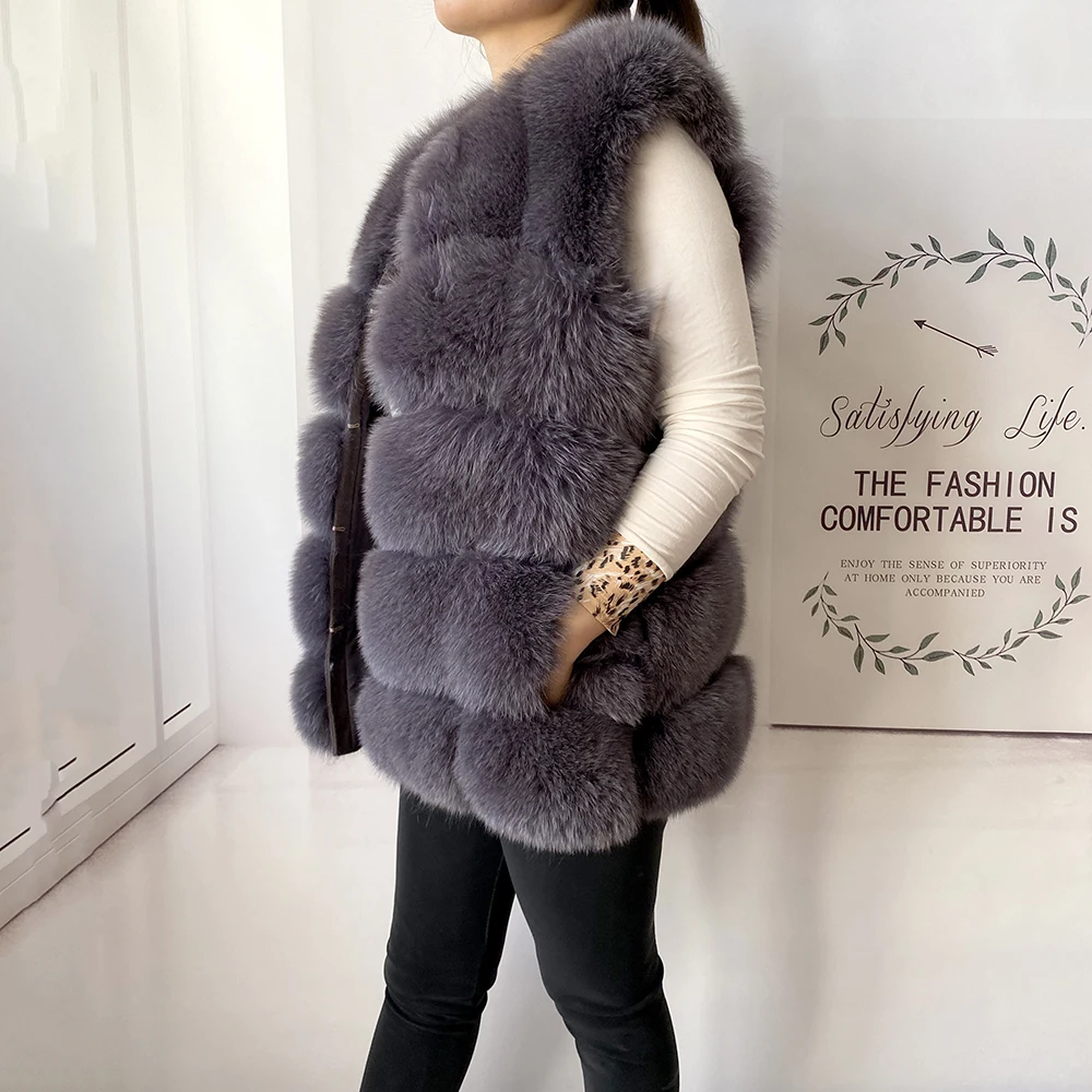 2023 New Women's Winter Real Fur Coat High Quality Natural Fox Fur Vest Fashion Luxurious Warm Sleeveless Dark buckle jacket