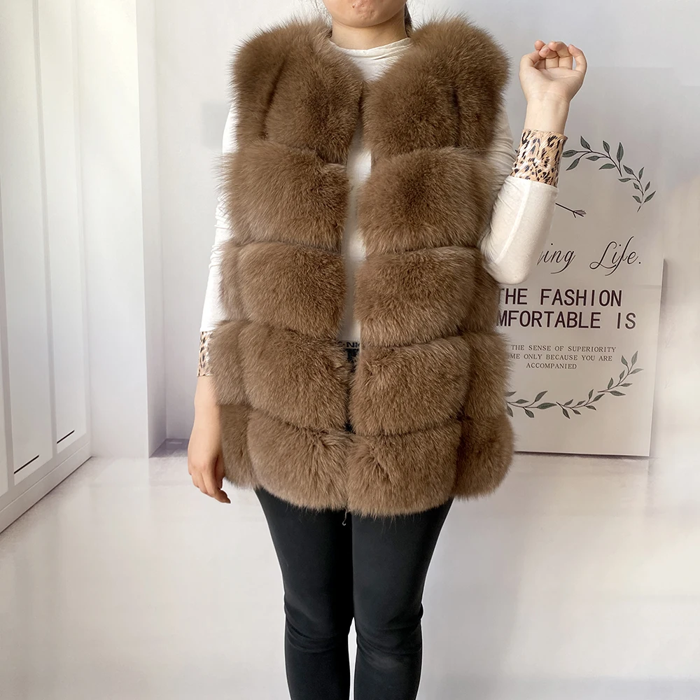 2023 New Women's Winter Real Fur Coat High Quality Natural Fox Fur Vest Fashion Luxurious Warm Sleeveless Dark buckle jacket