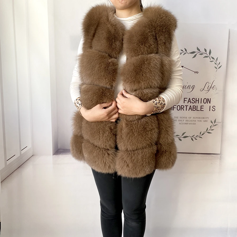 2023 New Women's Winter Real Fur Coat High Quality Natural Fox Fur Vest Fashion Luxurious Warm Sleeveless Dark buckle jacket