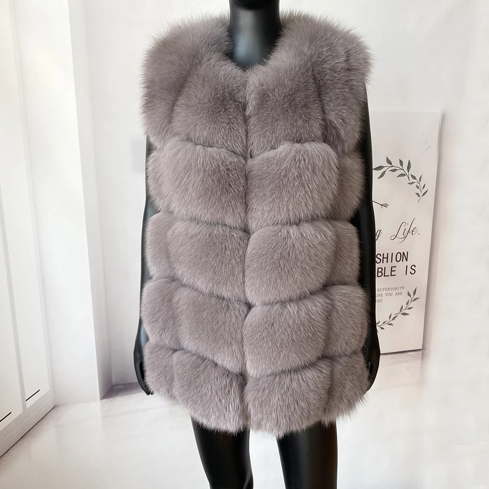 2023 New Women's Winter Real Fur Coat High Quality Natural Fox Fur Vest Fashion Luxurious Warm Sleeveless Dark buckle jacket