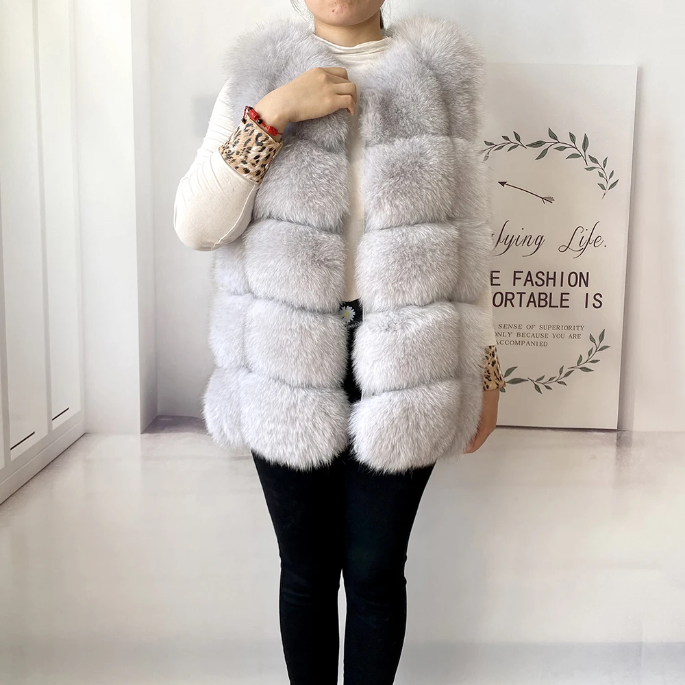 2023 New Women's Winter Real Fur Coat High Quality Natural Fox Fur Vest Fashion Luxurious Warm Sleeveless Dark buckle jacket
