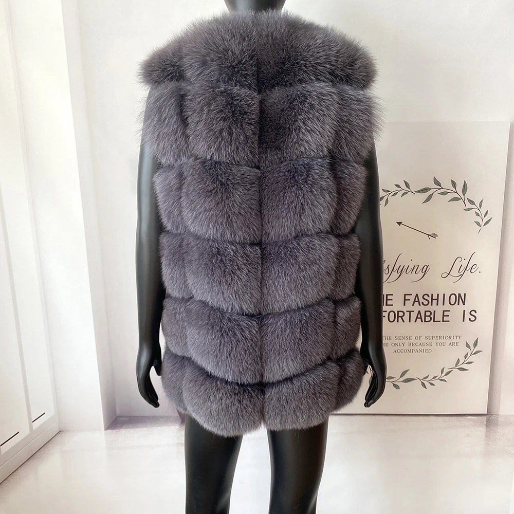 2023 New Women's Winter Real Fur Coat High Quality Natural Fox Fur Vest Fashion Luxurious Warm Sleeveless Dark buckle jacket