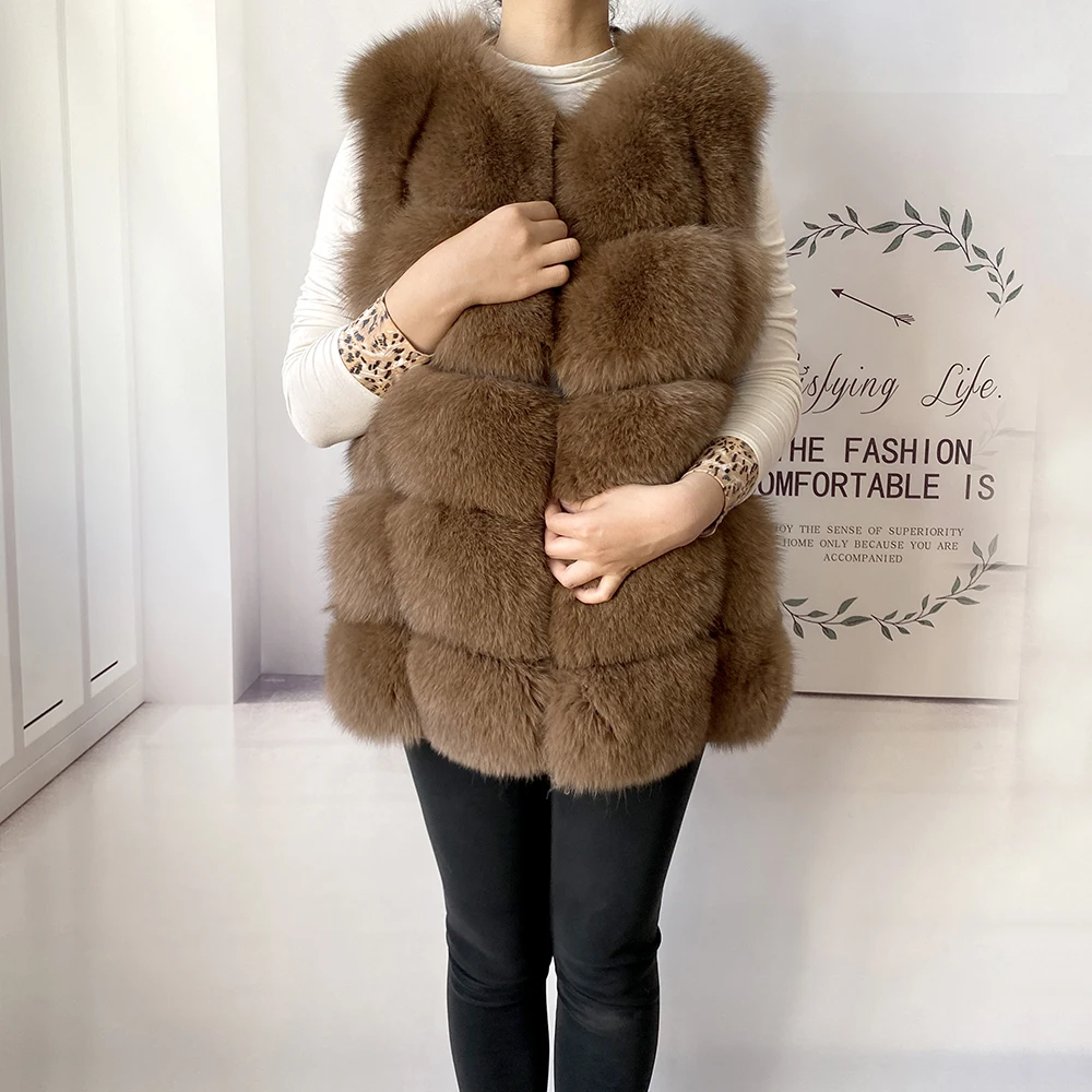 2023 New Women's Winter Real Fur Coat High Quality Natural Fox Fur Vest Fashion Luxurious Warm Sleeveless Dark buckle jacket