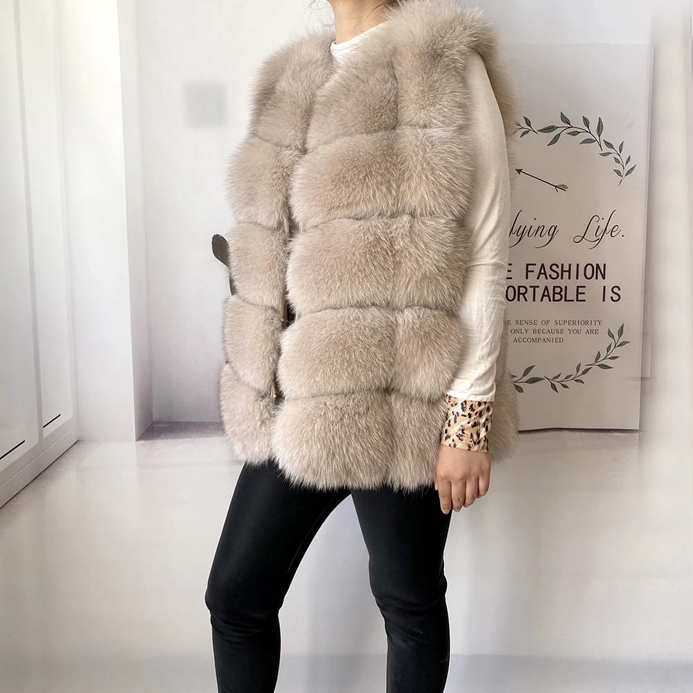 2023 New Women's Winter Real Fur Coat High Quality Natural Fox Fur Vest Fashion Luxurious Warm Sleeveless Dark buckle jacket