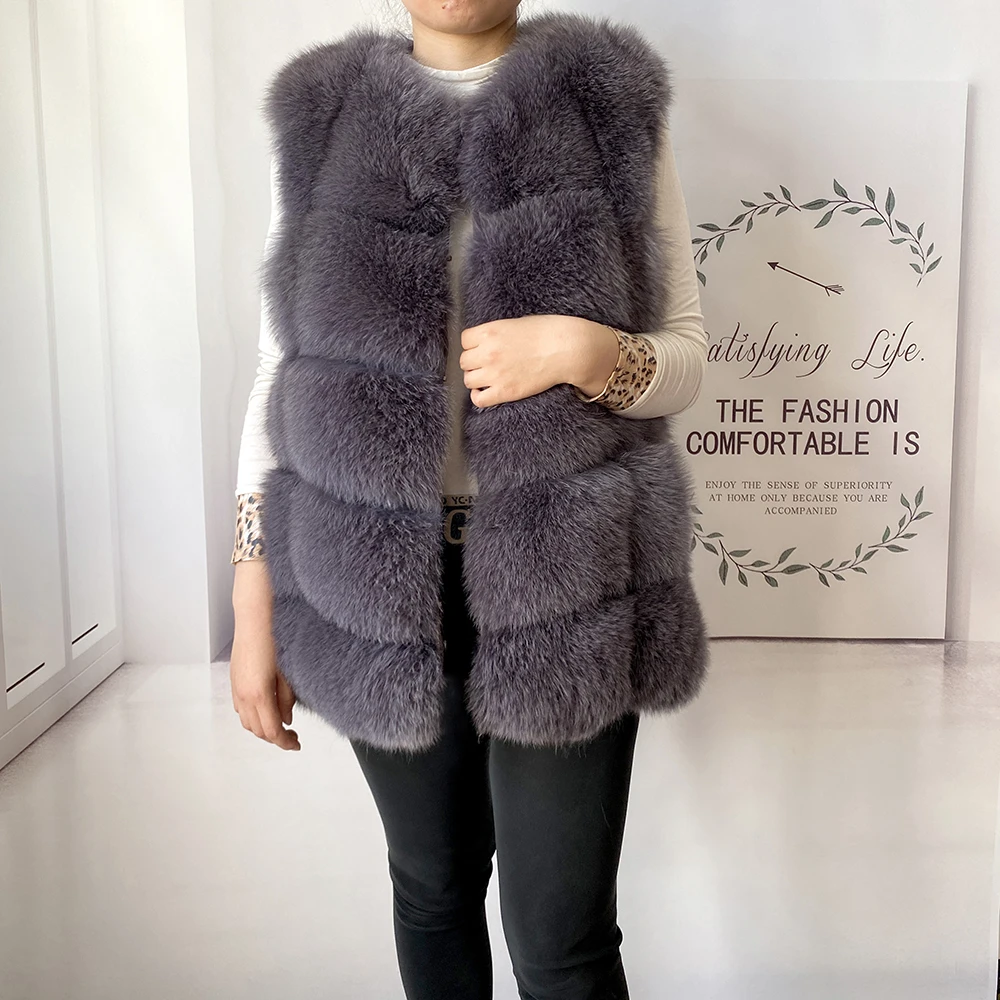 2023 New Women's Winter Real Fur Coat High Quality Natural Fox Fur Vest Fashion Luxurious Warm Sleeveless Dark buckle jacket
