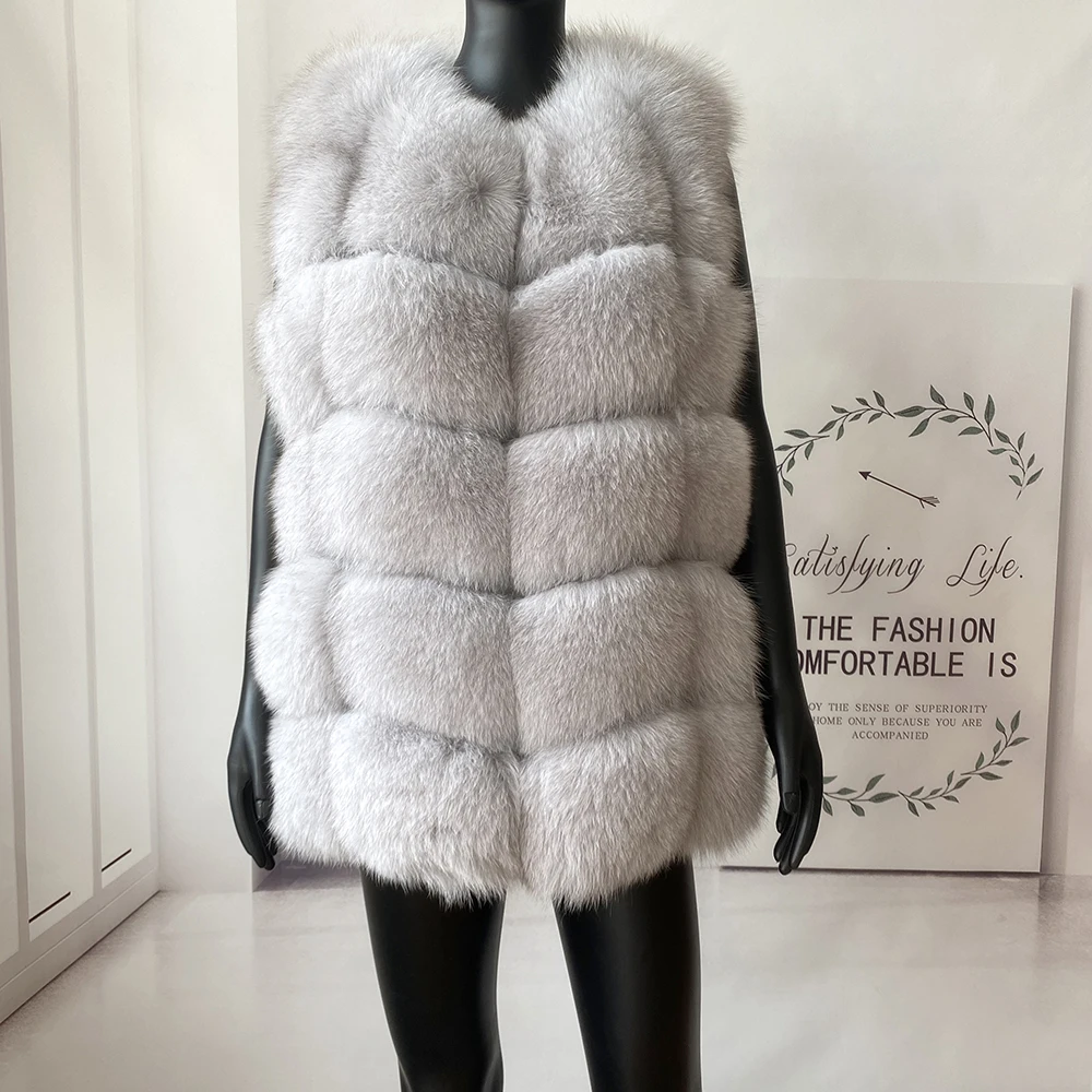 2023 New Women's Winter Real Fur Coat High Quality Natural Fox Fur Vest Fashion Luxurious Warm Sleeveless Dark buckle jacket