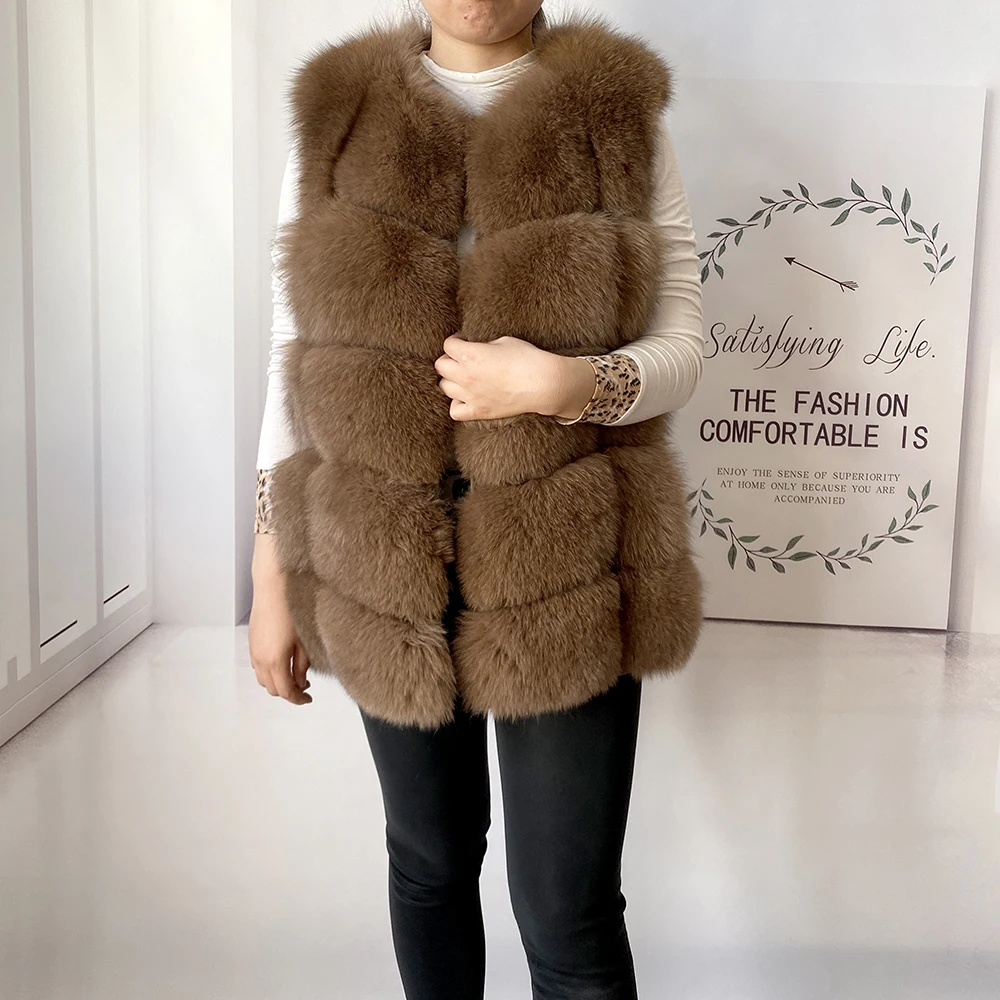 2023 New Women's Winter Real Fur Coat High Quality Natural Fox Fur Vest Fashion Luxurious Warm Sleeveless Dark buckle jacket